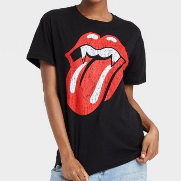the Rolling Stones Tops - ROLLING STONES DISTRESS TONGUE GRAPHIC TEE - BLACK WOMENS MULTI SIZES (NEW)